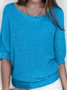 Women Plain Crew Neck Yarn/Wool Yarn Three Quarter Sleeve Casual Daily Spring/Fall Sweater