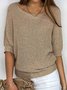 Women Plain Crew Neck Yarn/Wool Yarn Three Quarter Sleeve Casual Daily Spring/Fall Sweater