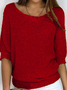 Women Plain Crew Neck Yarn/Wool Yarn Three Quarter Sleeve Casual Daily Spring/Fall Sweater