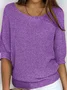 Women Plain Crew Neck Yarn/Wool Yarn Three Quarter Sleeve Casual Daily Spring/Fall Sweater