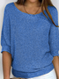 Women Plain Crew Neck Yarn/Wool Yarn Three Quarter Sleeve Casual Daily Spring/Fall Sweater