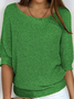 Women Plain Crew Neck Yarn/Wool Yarn Three Quarter Sleeve Casual Daily Spring/Fall Sweater