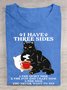 I HAVE THREE SIDES Casual Cotton Cat Crew Neck T-Shirt