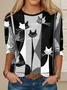 Women Cat Crew Neck Jersey Long Sleeve Casual Daily Spring/Fall T-shirt