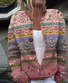 Vintage Tribal Floral Art Print Cozy Button Sweater