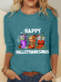 Women Christmas Crew Neck Cotton-Blend Long Sleeve Casual Daily Spring/Fall T-shirt