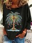 Ladies' Christmas Palm Tree Printed Casual Sweatshirt