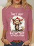 Women Cat Crew Neck Cotton-Blend Long Sleeve Casual Daily Spring/Fall Blouse