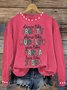 Women Text Letters Crew Neck Long Sleeve Vintage Holiday Spring/Fall Sweatshirt