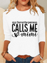 Women Text Letters Crew Neck Cotton-Blend Long Sleeve Casual Daily Spring/Fall Blouse
