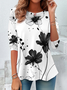 Women's Flowers Print Casual Crew Neck Tunic T-Shirt