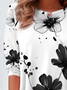 Women's Flowers Print Casual Crew Neck Tunic T-Shirt