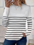 Women's Long Sleeve T-shirt Spring/Fall White Striped Printing Jersey Crew Neck Daily Going Out Casual Top