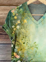 Women's Spring Floral Casual V-Neck Short Sleeve T-Shirt