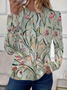 Women's Spring Floral Print Casual Round Neck Long Sleeve T-Shirt