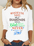 Women Text Letters Crew Neck Cotton-Blend Long Sleeve Casual Daily Spring/Fall Blouse