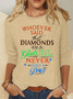 Women Text Letters Crew Neck Cotton-Blend Long Sleeve Casual Daily Spring/Fall Blouse