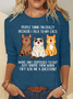 Women Cat Crew Neck Cotton-Blend Long Sleeve Casual Daily Spring/Fall Blouse