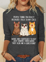 Women Cat Crew Neck Cotton-Blend Long Sleeve Casual Daily Spring/Fall Blouse