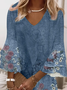 Women's Half Sleeve Summer Blue Floral Printing V Neck Daily Going Out Casual Midi H-Line Classic Dress