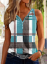 Women's Sleeveless Tank Top Summer As Picture Plaid Printing V Neck Daily Going Out Casual Top