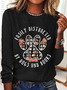 Women Text Letters Crew Neck Cotton-Blend Long Sleeve Casual Daily Spring/Fall Blouse
