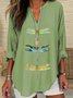 Women Animal Shawl Collar Cotton Half Sleeve Casual Daily Summer Blouse