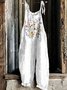 Floral comfortable casual cotton linen jumpsuit