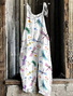 Dragonfly pattern comfortable casual cotton and linen jumpsuit