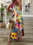 Women's Spring Summer Floral Dragonfly Print Casual V Neck Short Sleeve Dress
