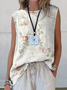 Women's Sleeveless Tank Top Summer White Floral Printing Crew Neck Daily Going Out Casual Top