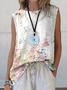 Women's Sleeveless Tank Top Summer White Floral Printing Crew Neck Daily Going Out Casual Top
