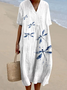 Crew Neck Dragonfly Vacation Dress With No