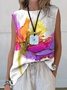 Women's Sleeveless Tank Top Summer White Floral Printing Crew Neck Daily Going Out Casual Top
