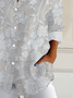 Women's Long Sleeve Shirt Spring/Fall White Floral Buckle Shirt Collar Daily Going Out Casual Top