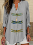 Women's Dragonfly Print Spring V-Neck Casual Shirt
