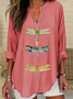 Women's Dragonfly Print Spring V-Neck Casual Shirt