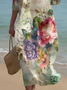 Women's Floral Print Spring Crew Neck Dress