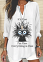 Women Animal V Neck Cotton Long Sleeve Casual Daily Spring/Fall Shirt