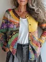 Women 3D Printing Crew Neck Knitted Long Sleeve Casual Daily Spring/Fall Cardigan