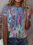 Women's Floral Print Casual Crew Neck Short Sleeve T-Shirt