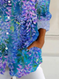 Women's Long Sleeve Shirt Spring/Fall Blue Purple Floral Buckle Shirt Collar Daily Going Out Casual Top