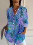 Women's Long Sleeve Shirt Spring/Fall Blue Purple Floral Buckle Shirt Collar Daily Going Out Casual Top
