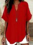 Women Plain Shawl Collar Cotton Half Sleeve Casual Daily Summer Blouse