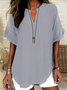 Women Plain Shawl Collar Cotton Half Sleeve Casual Daily Summer Blouse