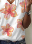 Women's Floral Print Casual V-Neck Short Sleeve T-Shirt