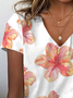 Women's Floral Print Casual V-Neck Short Sleeve T-Shirt