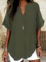 Women Plain Shawl Collar Cotton Half Sleeve Casual Daily Summer Blouse