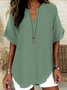 Women Plain Shawl Collar Cotton Half Sleeve Casual Daily Summer Blouse
