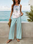 Women's Floral Print Casual Suspender Pants Two-Piece Set